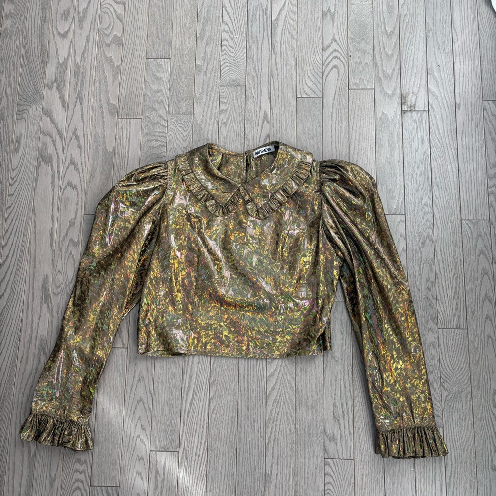 BATSHEVA metallic ruffle collar blouse